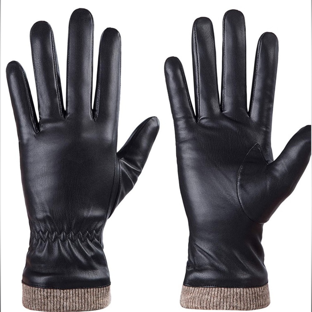 Winter Leather Gloves, Wool Fleece Lined Touchscreen Usable